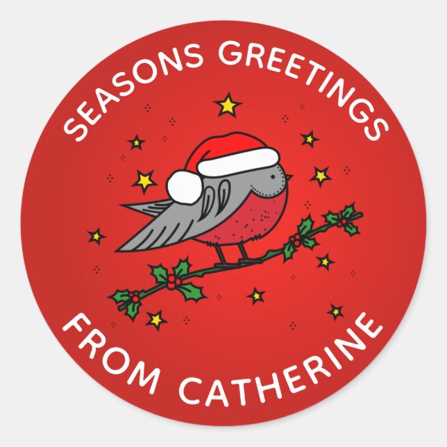 Pegatina Redonda Navidades de pájaro Red Robin Cute (Anverso)