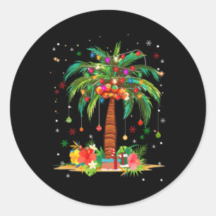 Pegatina Redonda Navidades de palmeras iluminan Navidad tropical ha