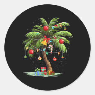 Pegatina Redonda Navidades de palmeras ligan la luz de las navidade