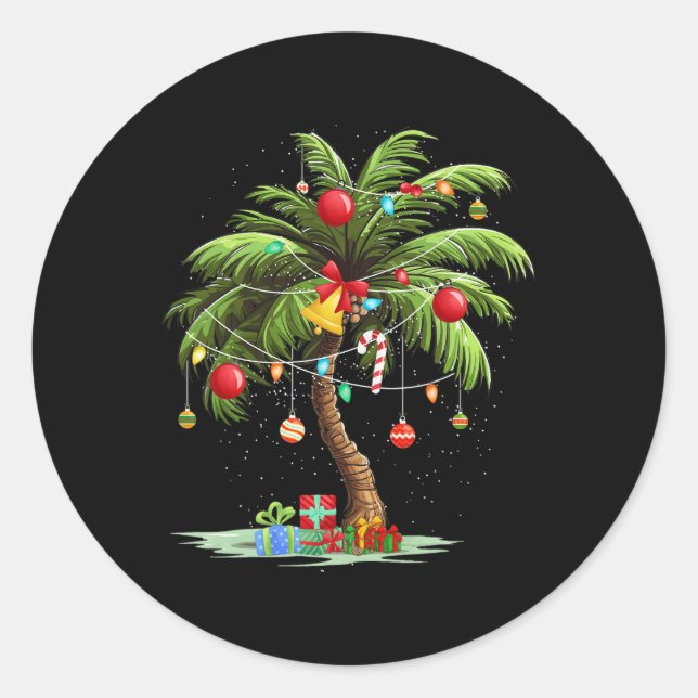 Pegatina Redonda Navidades de palmeras ligan la luz de las navidade (Anverso)