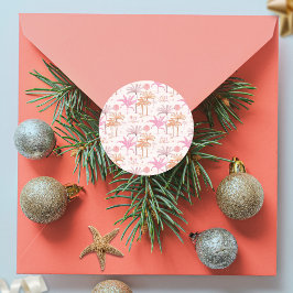 Pegatina Redonda Navidades de palmeras tropicales