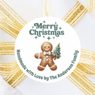 Pegatina Redonda Navidades de pan de jengibre hechos a mano