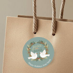 Pegatina Redonda Navidades de Paz en la Tierra Doves PERSONALIZADO