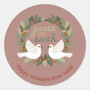 Pegatina Redonda Navidades de Paz en la Tierra Doves PERSONALIZADO