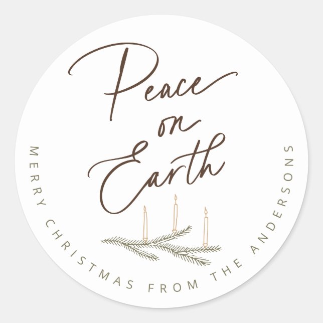 Pegatina Redonda Navidades de paz personalizada en la Tierra (Anverso)