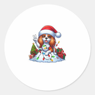 Pegatina Redonda Navidades de Peace Hand Cavalier King Charles Span