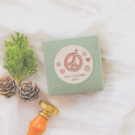 Pegatina Redonda Navidades de Peace & Love Bauble Retro Groovy