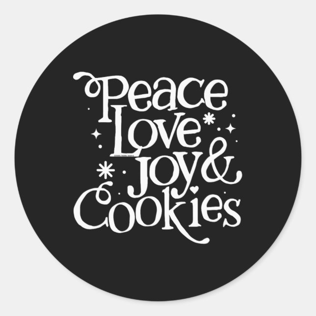 Pegatina Redonda Navidades De Peace Love Joy Y Cookies (Anverso)