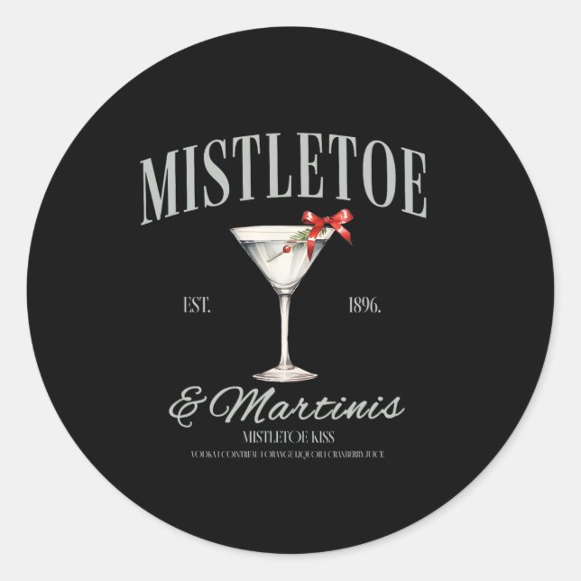 Pegatina Redonda Navidades De Peatones De Mistletoe Y Martinis Espr (Anverso)