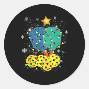 Pegatina Redonda Navidades de pelota Santa Pickleball X Mas Lights