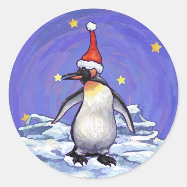 Pegatina Redonda Navidades de Penguin (Anverso)