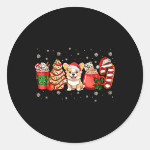 Pegatina Redonda Navidades de Perro Corgi Pajamas Café Latte Mugs X