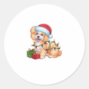 Pegatina Redonda Navidades de perro de Bichon Frise de Santa Hat