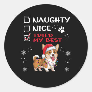 Pegatina Redonda Navidades de perro de Cardigan Welsh Corgi Naughty
