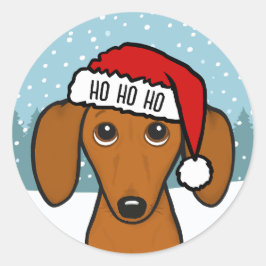 Pegatina Redonda Navidades de perro de Cute Dachshund Santa Wiener