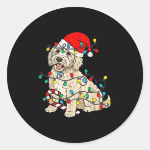 Pegatina Redonda Navidades de perro de Goldendoodle iluminan Santa