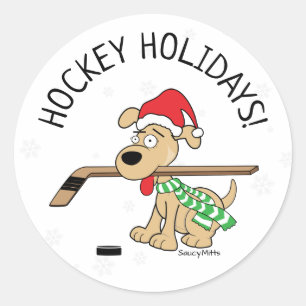 Pegatina Redonda Navidades de perro de hockey sobre césped