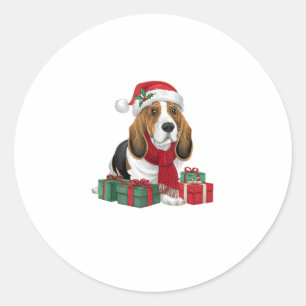 Pegatina Redonda Navidades de perro de Hound Basset Traje a Santa H