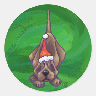 Pegatina Redonda Navidades De Perro De Hound En Verde