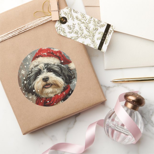 Pegatina Redonda Navidades de perro de La Habana (Regalar)