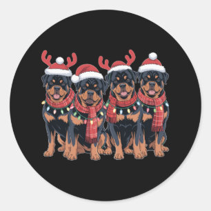 Pegatina Redonda Navidades de perro de Rottweiler Familia de Navida