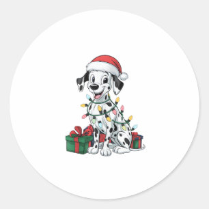 Pegatina Redonda Navidades de perro de Santa Hat Dalmatian