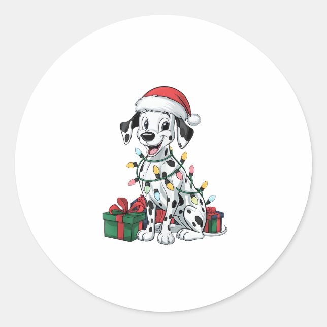 Pegatina Redonda Navidades de perro de Santa Hat Dalmatian (Anverso)