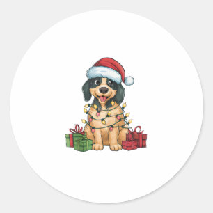 Pegatina Redonda Navidades de perro de Santa Hat Pudelpuntero de Xm