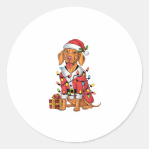 Pegatina Redonda Navidades de perro de Santa Vizsla iluminan Navida