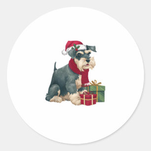Pegatina Redonda Navidades de perro de Schnauzer gigantes vestidos