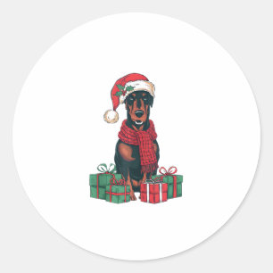 Pegatina Redonda Navidades de Perro Doberman de Santa Hat Lughting