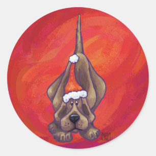 Pegatina Redonda Navidades De Perro Hound En Rojo