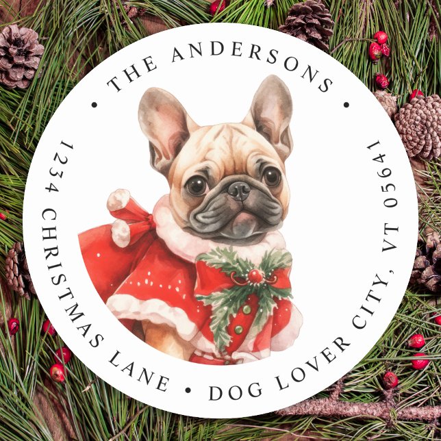 Pegatina Redonda Navidades de perro porcino de Bulldog francés devu (Subido por el creador)