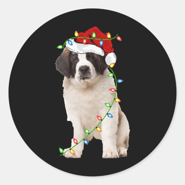 Pegatina Redonda Navidades de Perro Santa Hat Saint Bernard (Anverso)