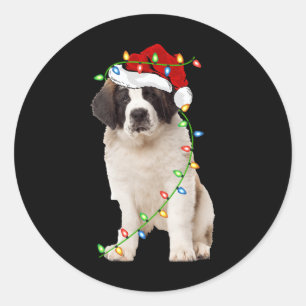 Pegatina Redonda Navidades de Perro Santa Hat Saint Bernard