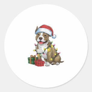 Pegatina Redonda Navidades de Perro Terrier de Santa Pitbull