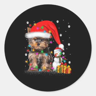 Pegatina Redonda Navidades de Perro Terrier de Yorkshire iluminan S