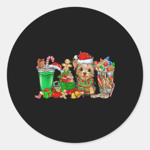 Pegatina Redonda Navidades de perro yorkie Pajamas Café Latte Mugs