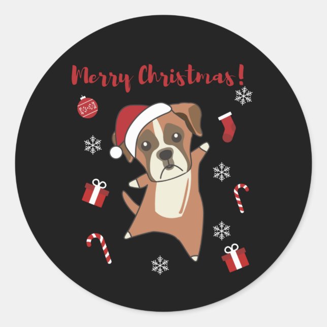 Pegatina Redonda Navidades de perros boxeadores niegan a perros de  (Anverso)