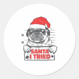 Pegatina Redonda Navidades de Perros de Amor Pajamas Santa I Probó