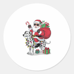 Pegatina Redonda Navidades de perros de Dalmacia que iluminan Santa