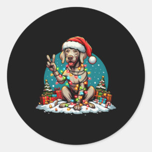 Pegatina Redonda Navidades de perros de la mano de la paz Weimarane