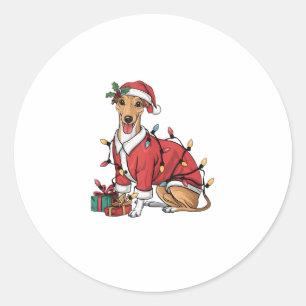 Pegatina Redonda Navidades de perros de mascota Santa Whippet