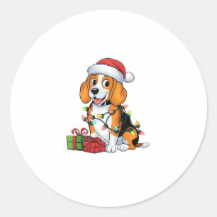Pegatina Redonda Navidades de Perros de Santa Hat Beagle