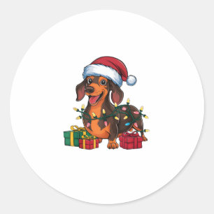 Pegatina Redonda Navidades de perros de Santa Hat Dachshund que ilu