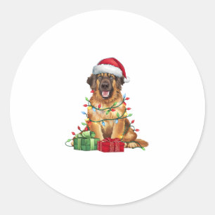 Pegatina Redonda Navidades de perros de Santa Hat Leonberger