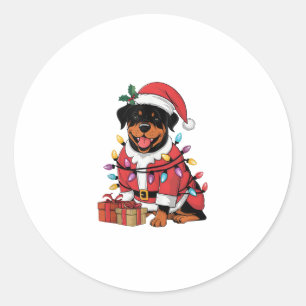 Pegatina Redonda Navidades de perros de Santa Rottweiler iluminados
