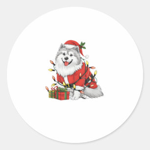 Pegatina Redonda Navidades de perros de Santa Samoyed