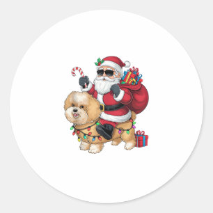 Pegatina Redonda Navidades de perros de vacas vacacionales iluminan