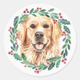 Pegatina Redonda Navidades de perros elegantes de Golden Retriever